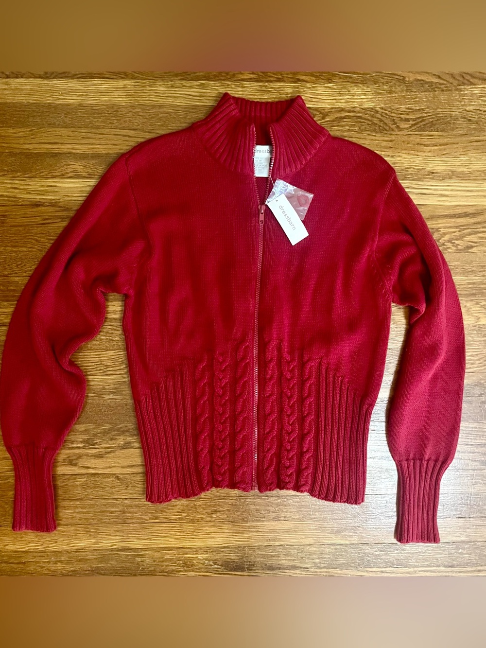 Vtg NWT 100% cotton cardigan sweater dress barn M y2k red fitted cable knit